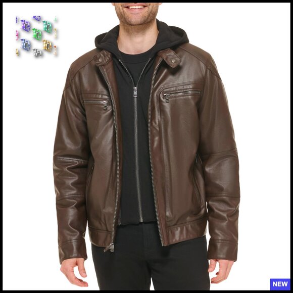 Motorcycle Jacket With Removable Hoodie Classic Retro Moto Style Faux Leather